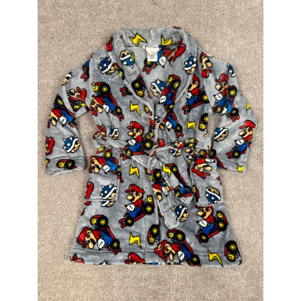 Nintendo Mario Kart Kids Fleece Robe Gray Size 6 Mario Blue Shell Print Plush